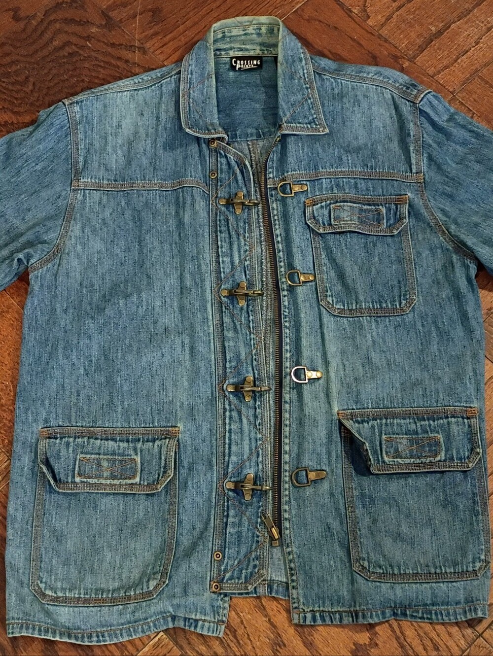 Vintage Crossing Pointe Fireman Buckle 100% Cotton Denim Jacket Utility Size M